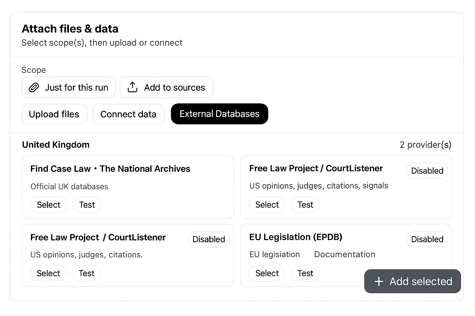 External databases connected to the Xybern assistant