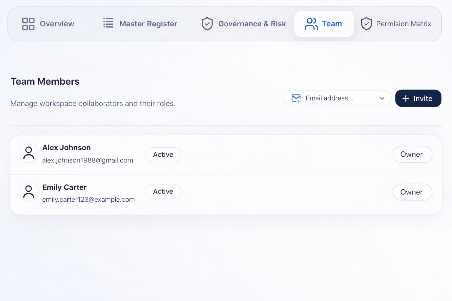 Team management interface
