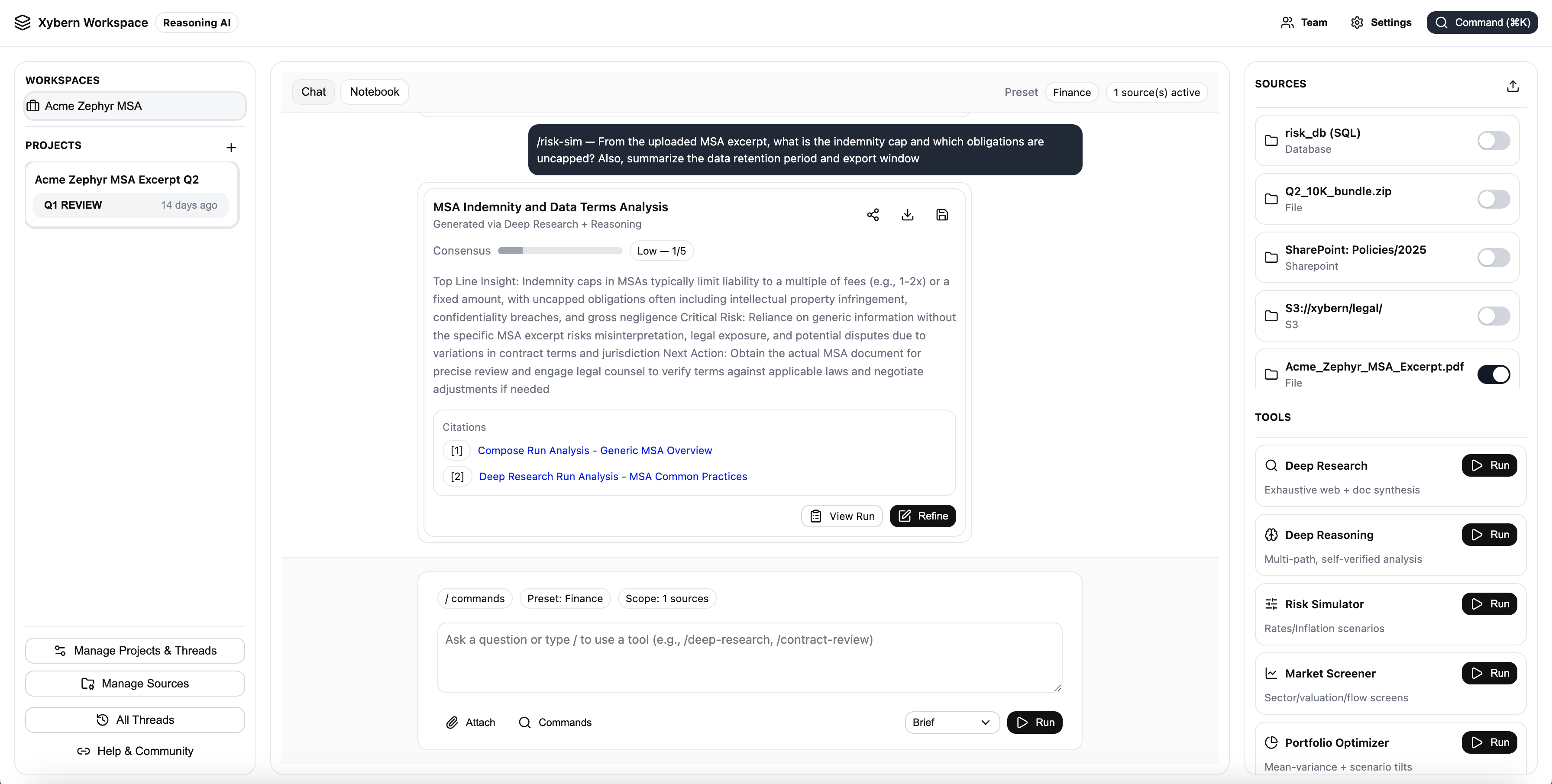 Xybern AI projects overview for legal and finance teams